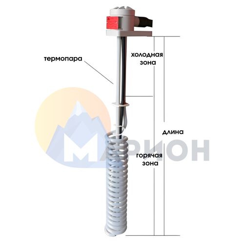 ТЭН фторопластовый, PTFE оболочка, модель HX, 2000Вт, 220В, 430мм