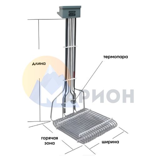 ТЭН фторопластовый, PTFE оболочка, модель 3HXOL, 24000Вт, 220В, 460мм